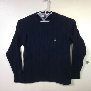 Vintage 90s Tommy Hilfiger Blue Cable Knit Sweater Mens size X-Large‎ Pullover